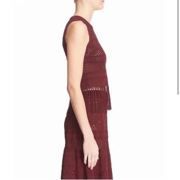 A.L.C Burgundy Boho Eyelet Stretch Fringe Top - Picture 2 of 7